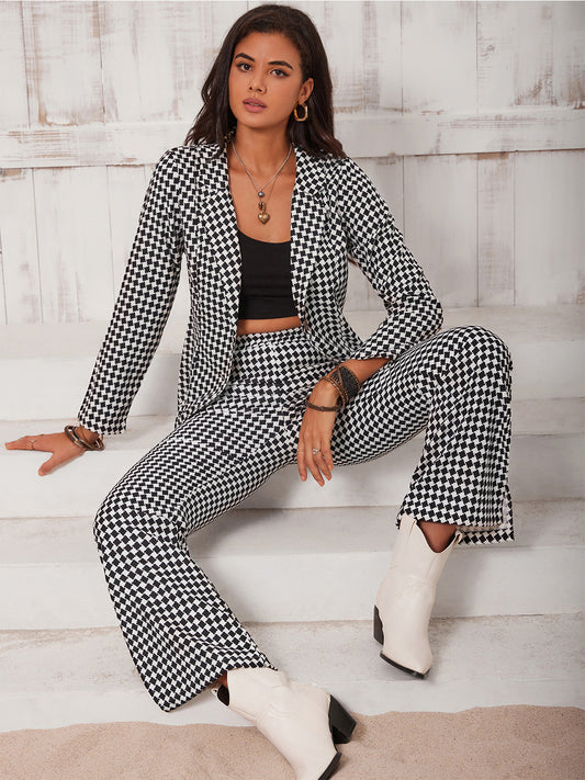 Checkered Blazer & Slit Pants Set - In Style Chics Boutique LLC