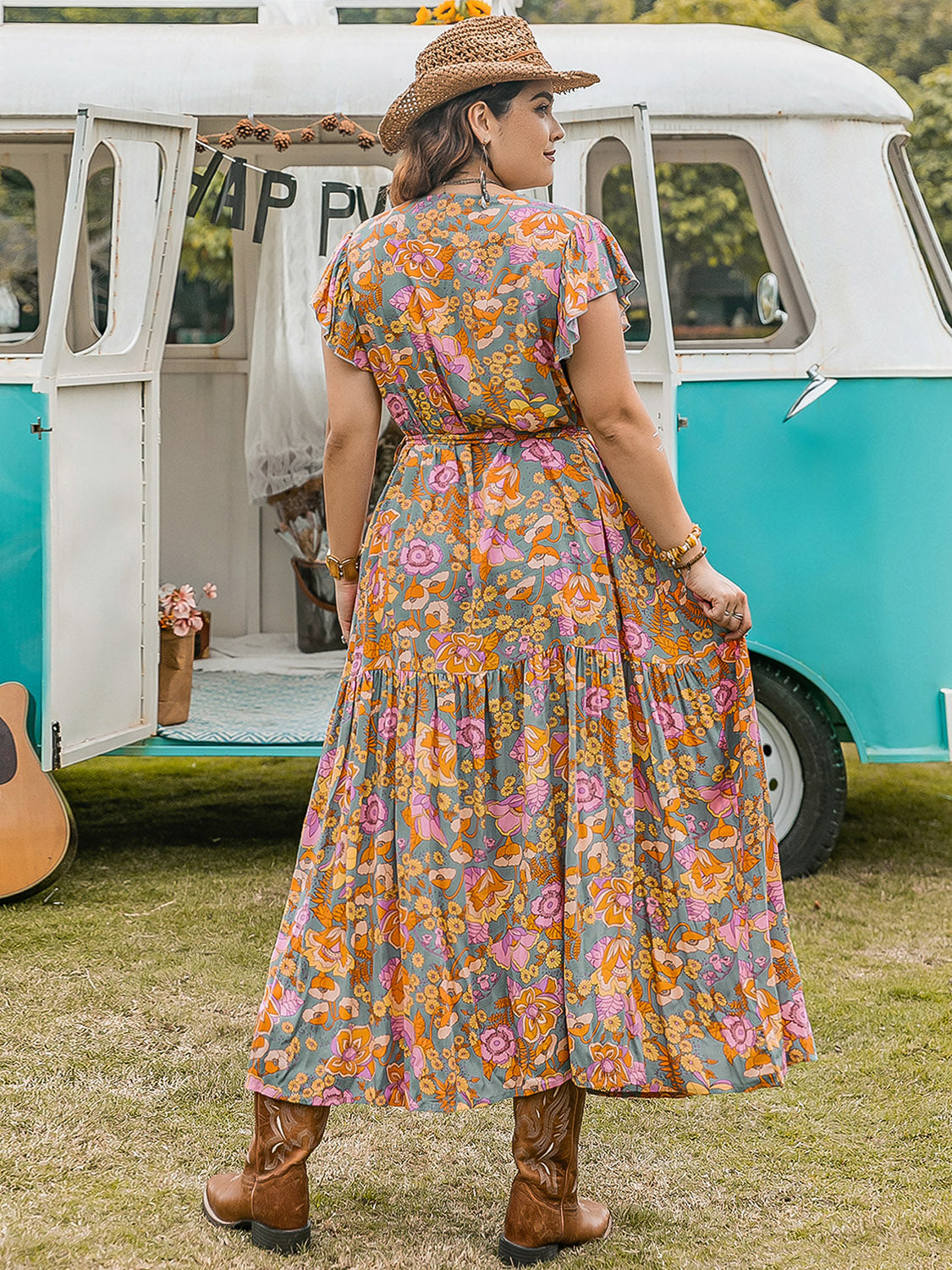 Plus Size Ruffled Printed Cap Sleeve Dress - In Style Chics Boutique LLC