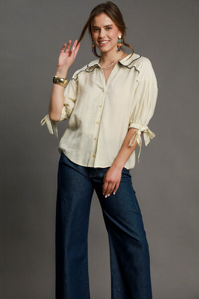 Women's Embroidered Detail Button Down Shirt - In Style Chics Boutique Online Clothing 