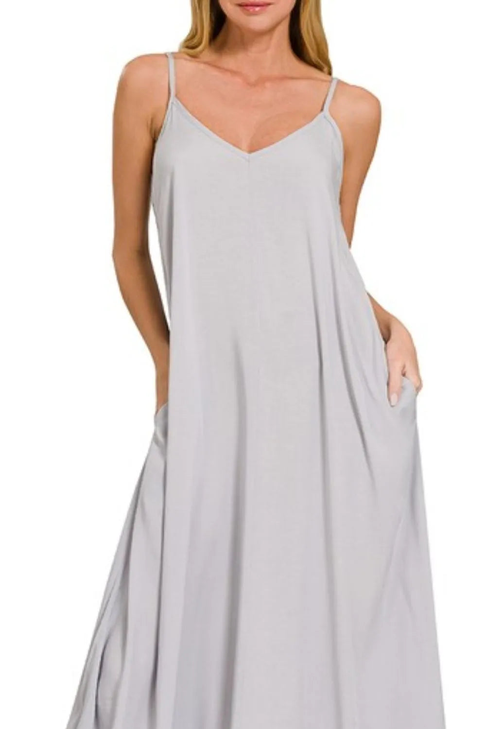 Cami Dress With Flowy Pockets, Woven Arc Hem - In Style Chics Boutique Cute Summer Clothes 