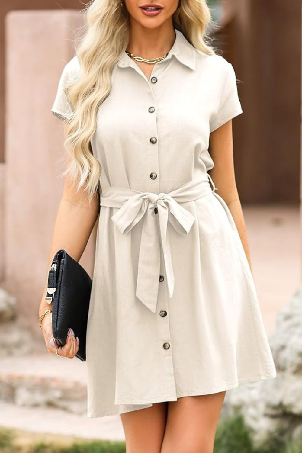 Tied Button Up Short Sleeve Dress - In Style Chics Boutique LLC