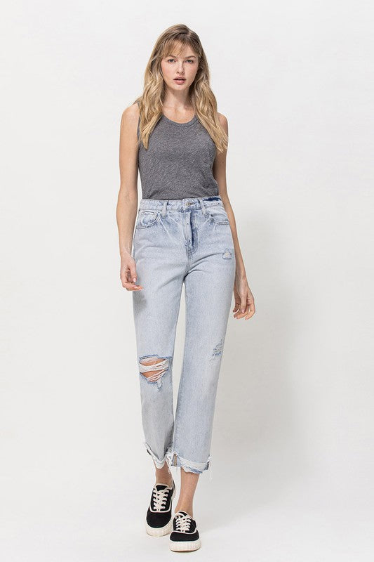 Super High Relaxed Cuffed Straight Jeans for Women - In Style Chics Boutique LLC