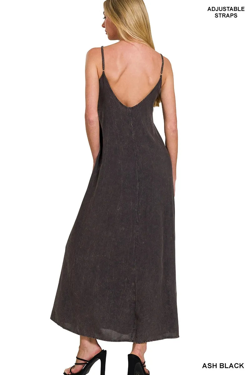 Cami Dress, Mineral Washed Ash Black Rayon Challis - In Style Chics Boutique