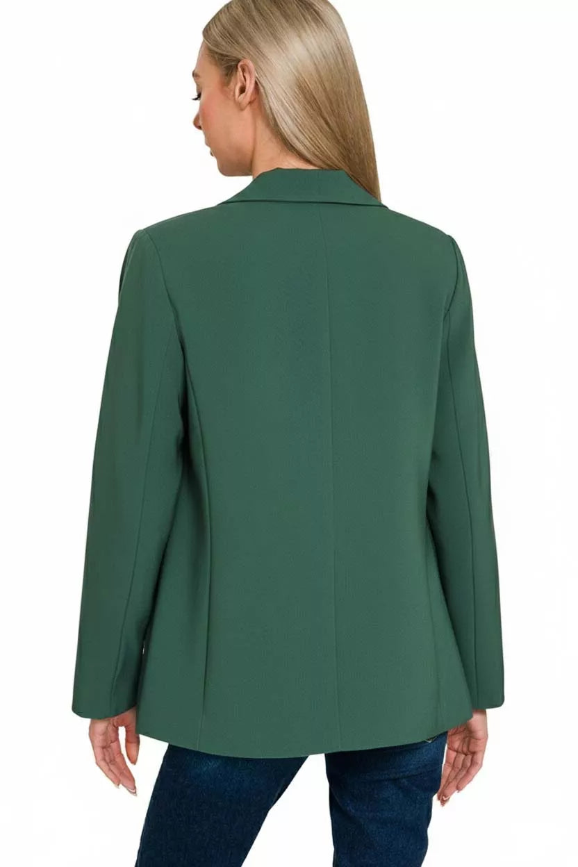 Hunter Green Long Sleeve Blazer, Woven With Lining Shop Everyday Essentials at In Style Chics Boutique 