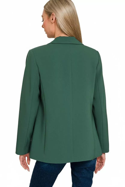 Hunter Green Long Sleeve Blazer, Woven With Lining Shop Everyday Essentials at In Style Chics Boutique 