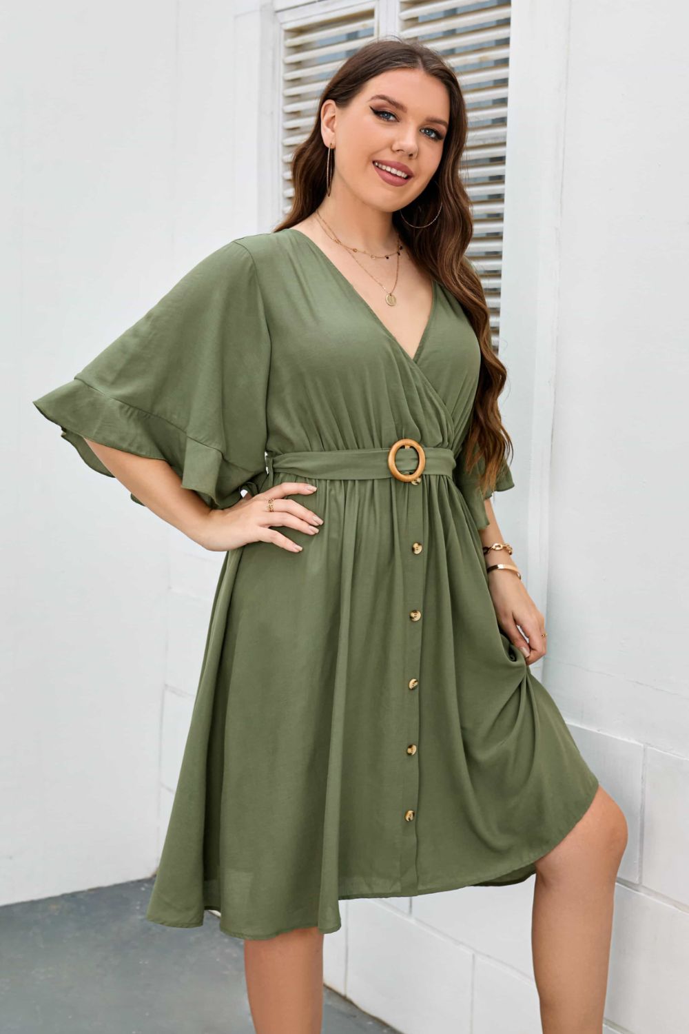 Plus Size Surplice Neck Half Sleeve Dress - In Style Chics Boutique LLC