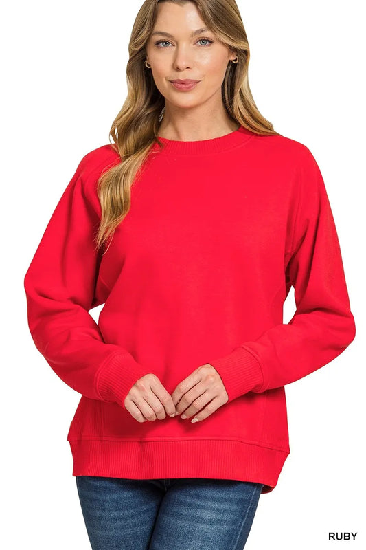 Fleece Sweatshirt Round Neck Ribbed Side Raglan  at In Style Chics Boutique ❤️