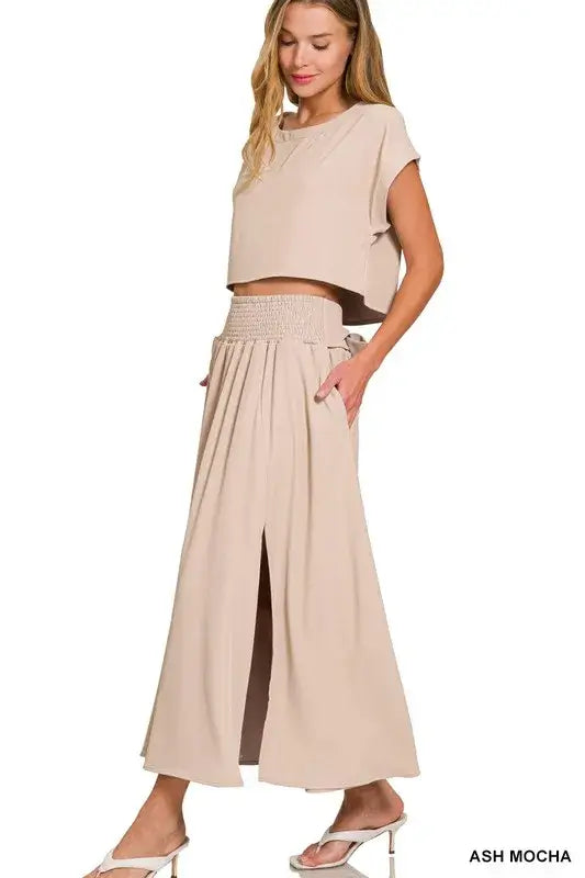 Heavy Woven Span Crop Tee & Skirt Set - Summer Clothes Juniors - Outfits - Summer Outfits - In Style Chics Boutique Women's Juniors Apparel Online 