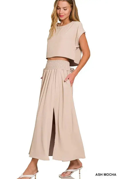 Heavy Woven Span Crop Tee & Skirt Set - Summer Clothes Juniors - Outfits - Summer Outfits - In Style Chics Boutique Women's Juniors Apparel Online 