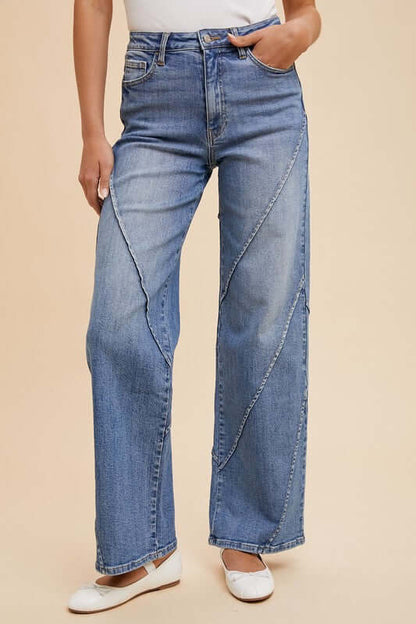 Annie Wear Decorative Seams Wide Leg Jeans - In Style Chics Boutique LLC