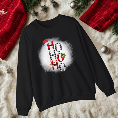 Shop Cozy Christmas sweatshirt featuring ‘Ho Ho Ho’ in cute and festive plaid design at In Style Chics Boutique 🎁🎅🏻🧑🏻‍🎄

