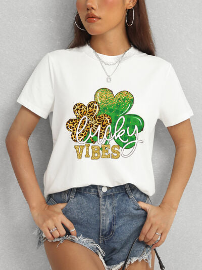 LUCKY VIBES Round Neck Short Sleeve T-Shirt - In Style Chics Boutique LLC