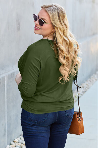 Basic Bae Full Size Round Neck Batwing Sleeve Blouse - More Colors! - In Style Chics Boutique LLC