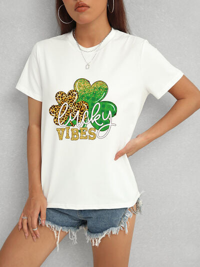 LUCKY VIBES Round Neck Short Sleeve T-Shirt - In Style Chics Boutique LLC