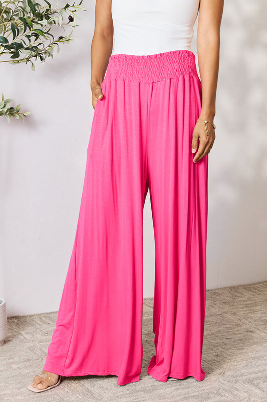 Double Take Full Size Smocked Wide Waistband Wide Leg Pants - In Style Chics Boutique LLC