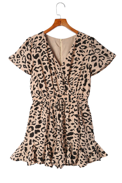 Leopard Flutter Sleeve Ruffle Hem Romper - In Style Chics Boutique LLC