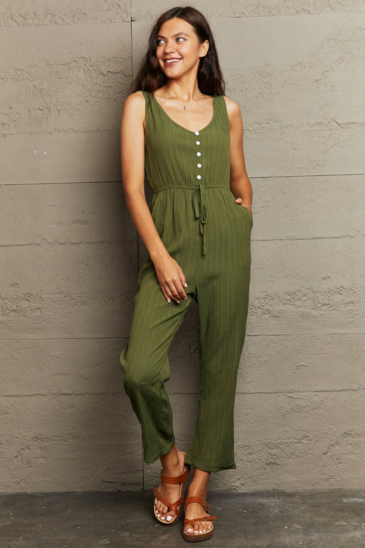 Tied Sleeveless Jumpsuit with Pockets - In Style Chics Boutique LLC