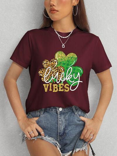 LUCKY VIBES Round Neck Short Sleeve T-Shirt - In Style Chics Boutique LLC