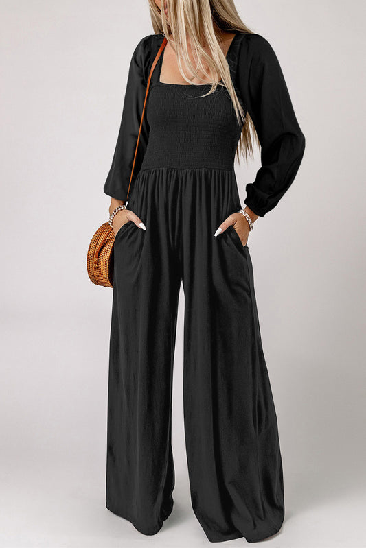 Square Neck Raglan Sleeve Jumpsuit with Pockets