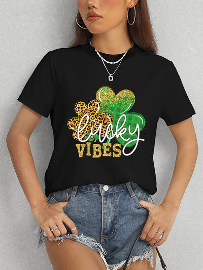 LUCKY VIBES Round Neck Short Sleeve T-Shirt - In Style Chics Boutique LLC