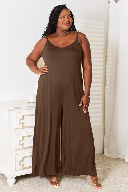 Double Take Full Size Soft Rayon Spaghetti Strap Tied Wide Leg Jumpsuit - More Colors! - In Style Chics Boutique LLC