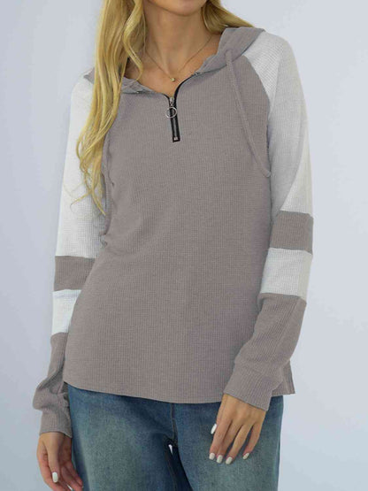 Quarter-Zip Waffle-Knit Hoodie - In Style Chics Boutique LLC