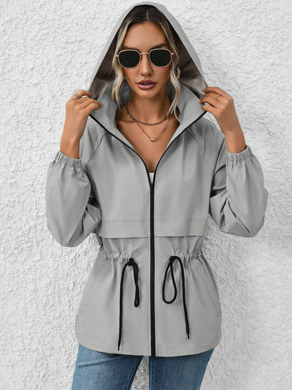 Drawstring Zip Up Hooded Jacket More Colors! - In Style Chics Boutique LLC