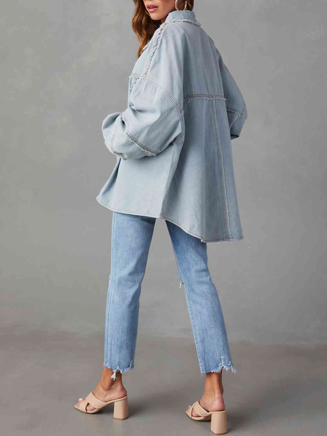 Button Down Raw Hem Denim Jacket - Ivory or Misty Blue - In Style Chics Boutique LLC