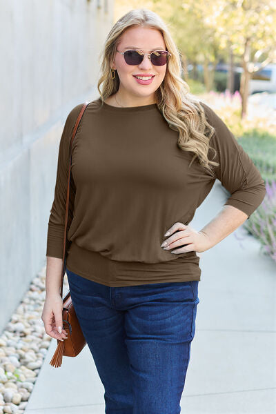 Basic Bae Full Size Round Neck Batwing Sleeve Blouse - More Colors! - In Style Chics Boutique LLC