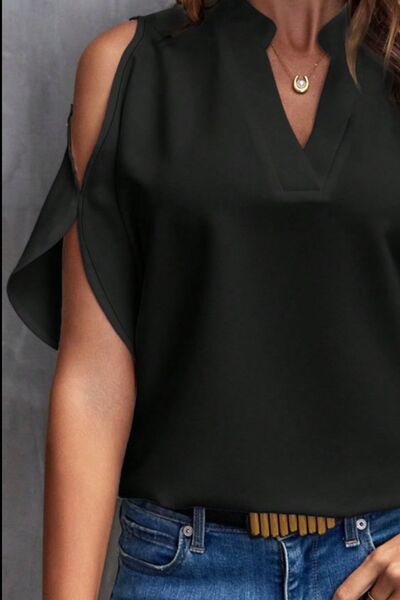 Notched Cold Shoulder Blouse - More Colors! - In Style Chics Boutique LLC