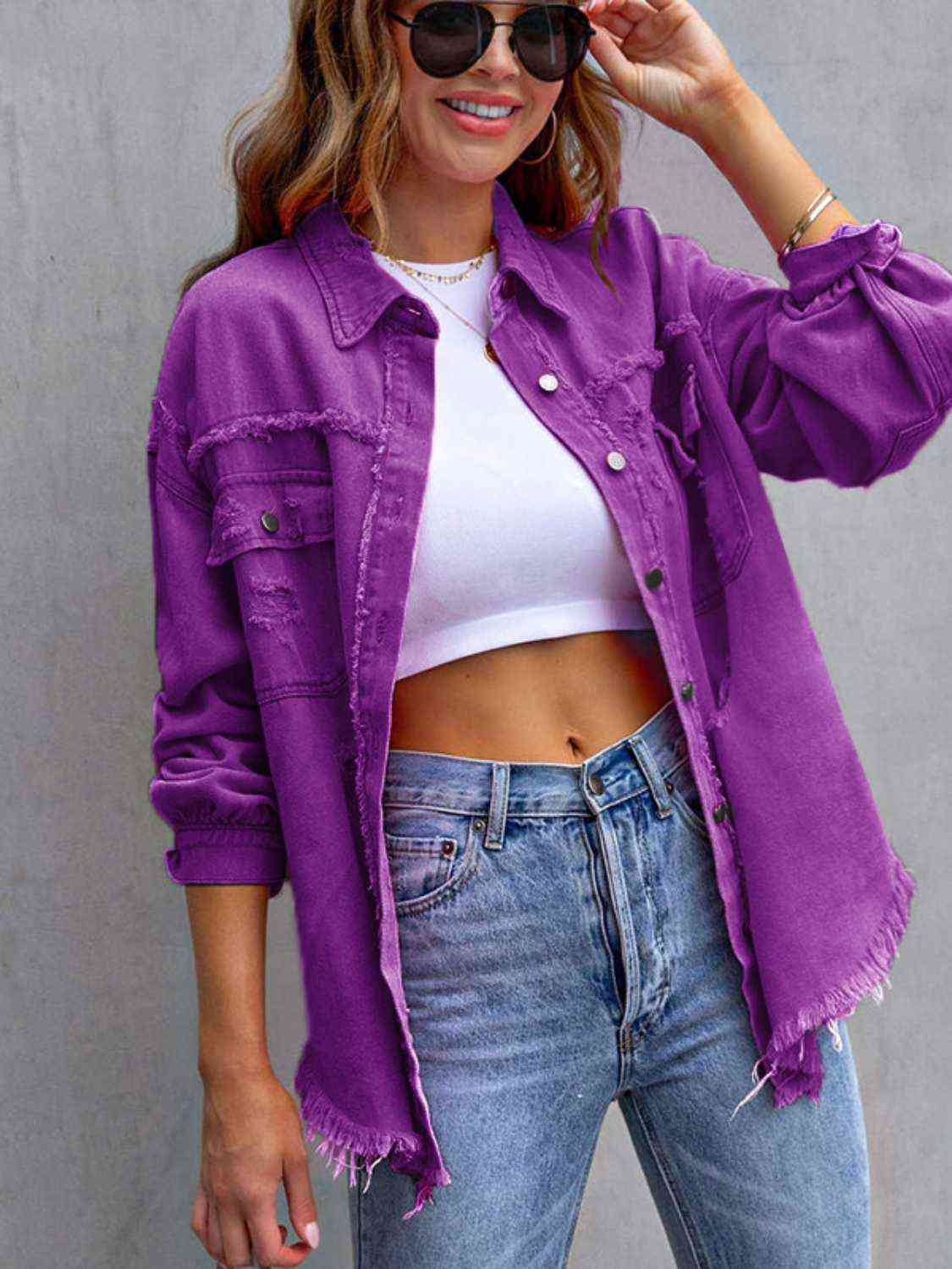 Distressed Drop Shoulder Denim Jacket - More Colors! - In Style Chics Boutique LLC