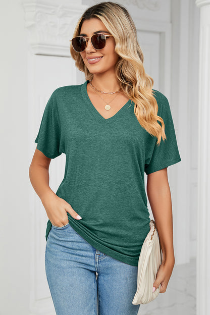 Ruched V-Neck Short Sleeve T-Shirt More Colors! - In Style Chics Boutique LLC