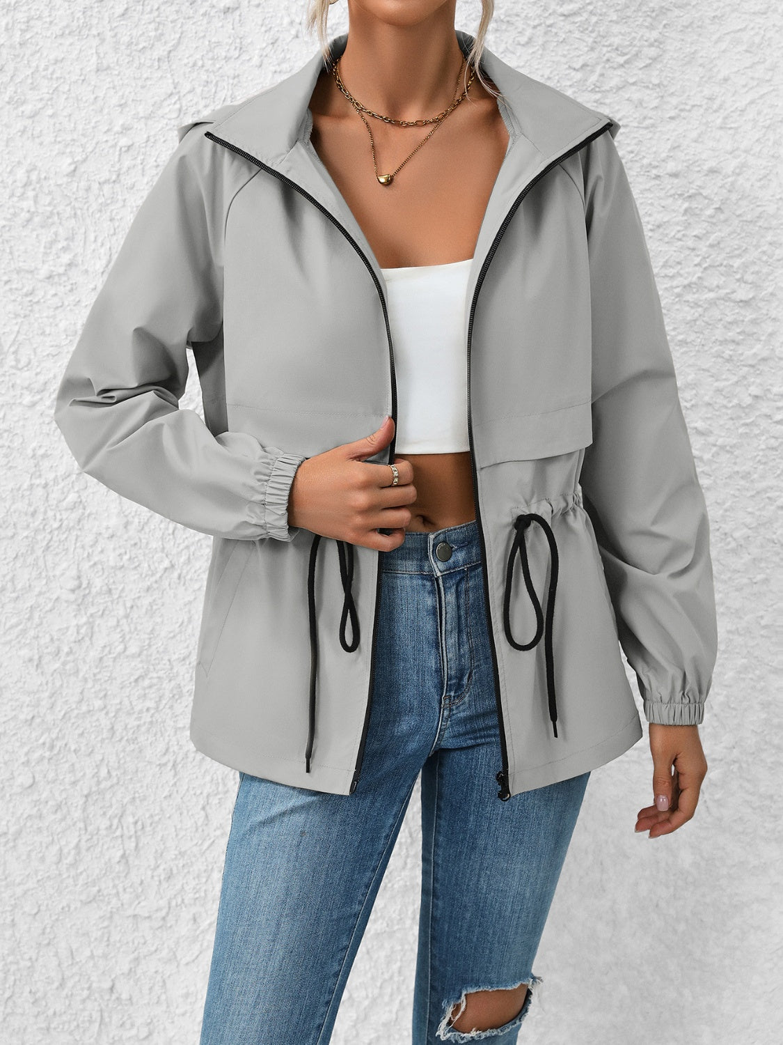 Drawstring Zip Up Hooded Jacket More Colors! - In Style Chics Boutique LLC