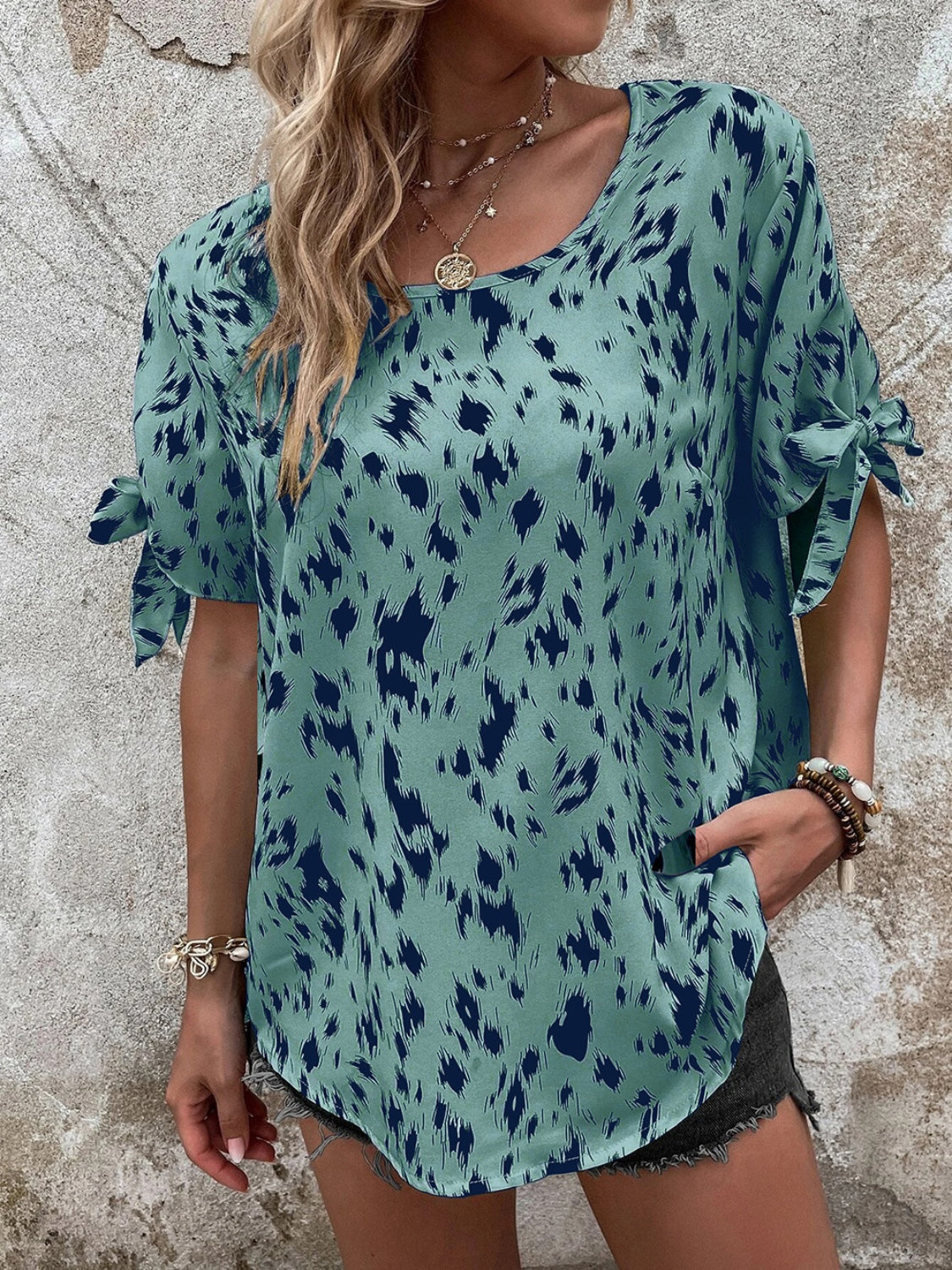 Tied Printed Boat Neck Blouse More Colors! - In Style Chics Boutique LLC