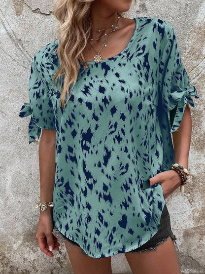 Tied Printed Boat Neck Blouse More Colors! - In Style Chics Boutique LLC