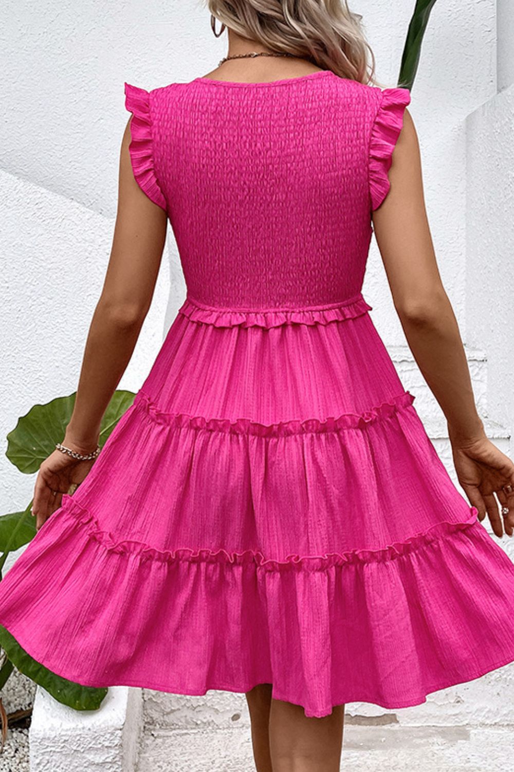 Smocked Frill Trim Deep V Dress - In Style Chics Boutique LLC