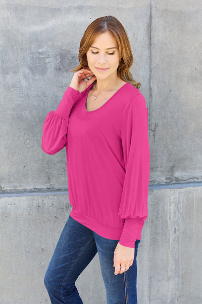 Basic Bae Full Size V-Neck Lantern Sleeve Blouse - More Colors! - In Style Chics Boutique LLC