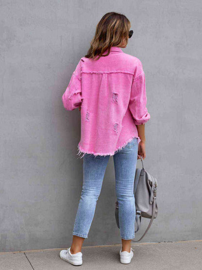 Distressed Drop Shoulder Denim Jacket - More Colors! - In Style Chics Boutique LLC