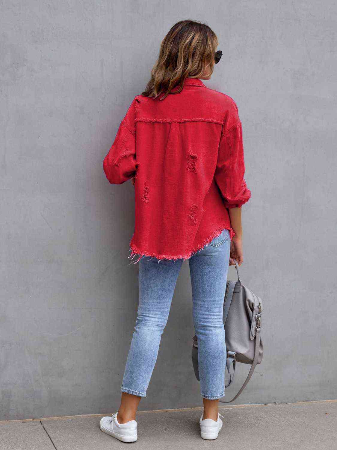 Distressed Drop Shoulder Denim Jacket - More Colors! - In Style Chics Boutique LLC