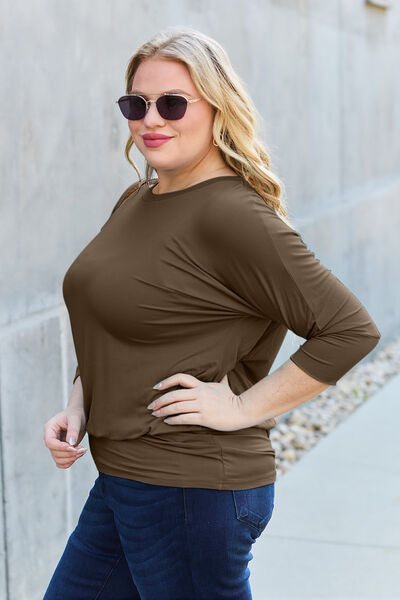 Basic Bae Full Size Round Neck Batwing Sleeve Blouse - More Colors! - In Style Chics Boutique LLC