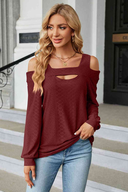 Cold Shoulder Square Neck Cutout Blouse - More Colors! - In Style Chics Boutique LLC