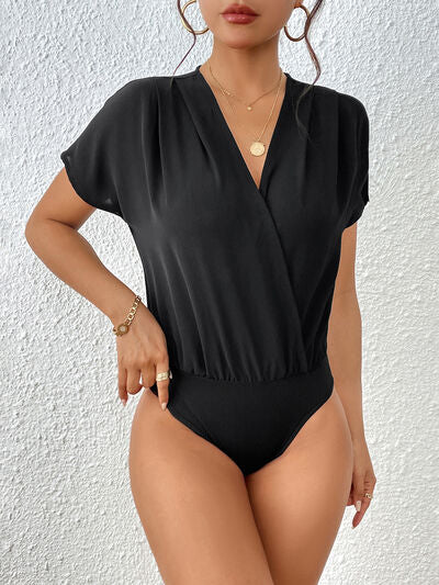 Surplice Short Sleeve Ruched Bodysuit - In Style Chics Boutique LLC