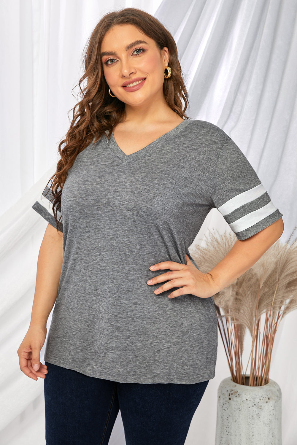 Plus Size Striped V-Neck Tee Shirt More Colors! - In Style Chics Boutique LLC