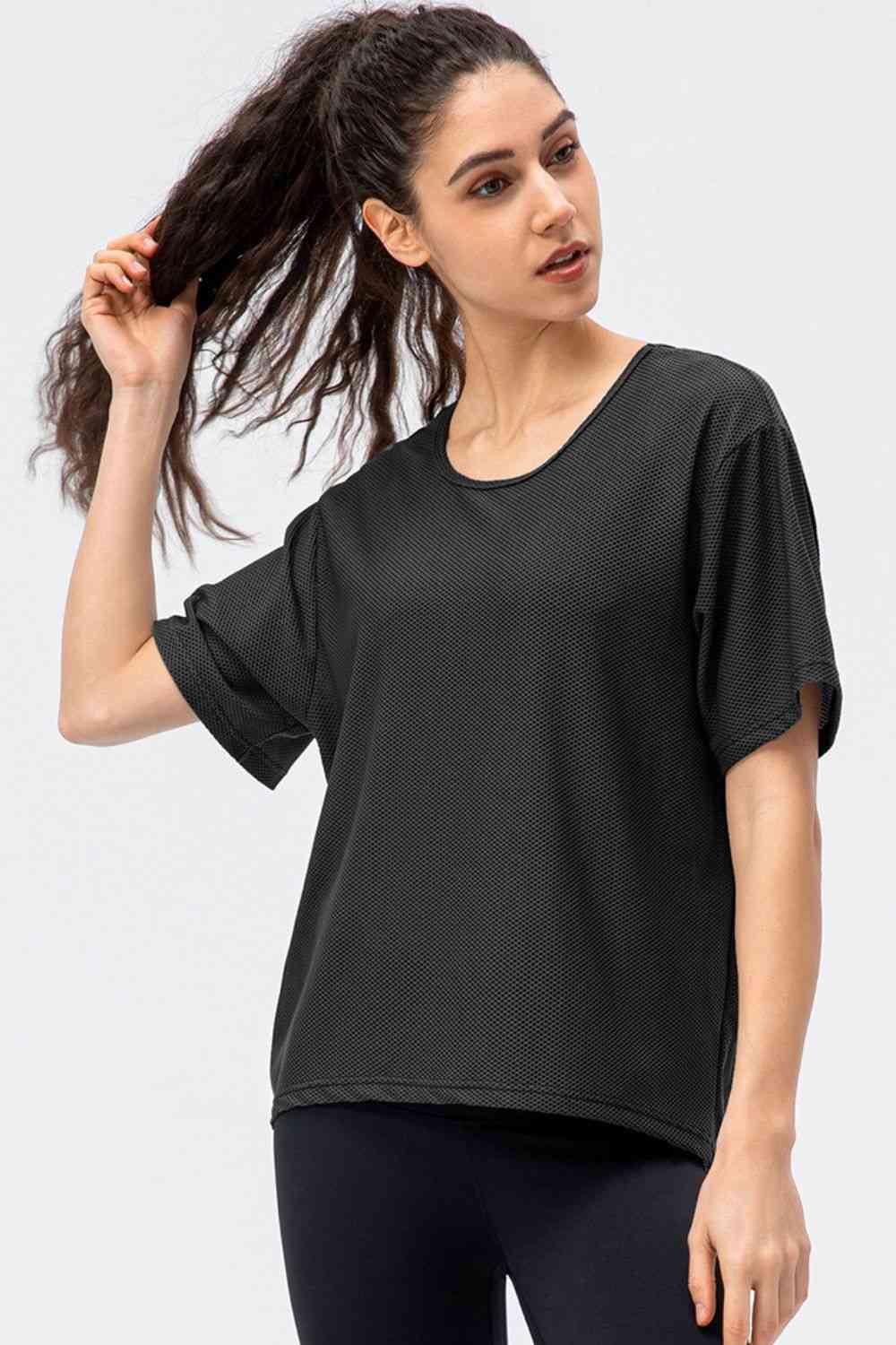 Round Neck Short Sleeve Active Tee Charcoal or Black - In Style Chics Boutique LLC