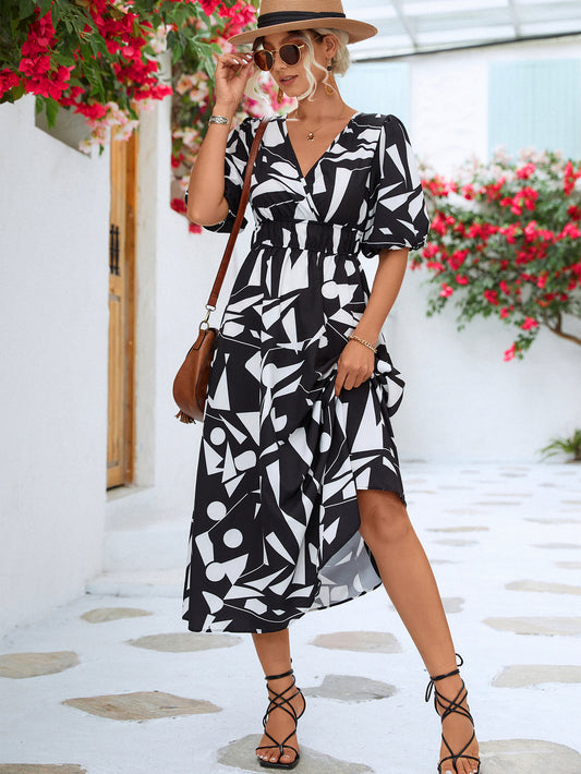 Printed Surplice Balloon Sleeve Dress - More Colors! - In Style Chics Boutique LLC