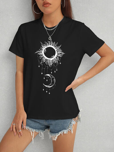 Sun & Moon Graphic Round Neck T-Shirt - In Style Chics Boutique LLC