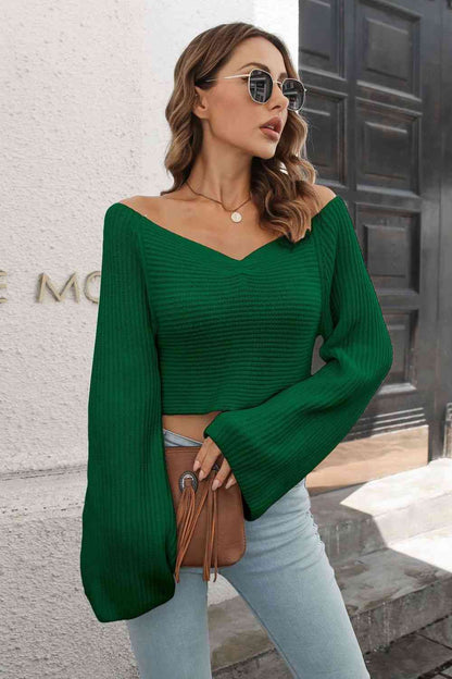 Cropped V-Neck Flare Sleeve Knit Top - More Colors! - In Style Chics Boutique LLC