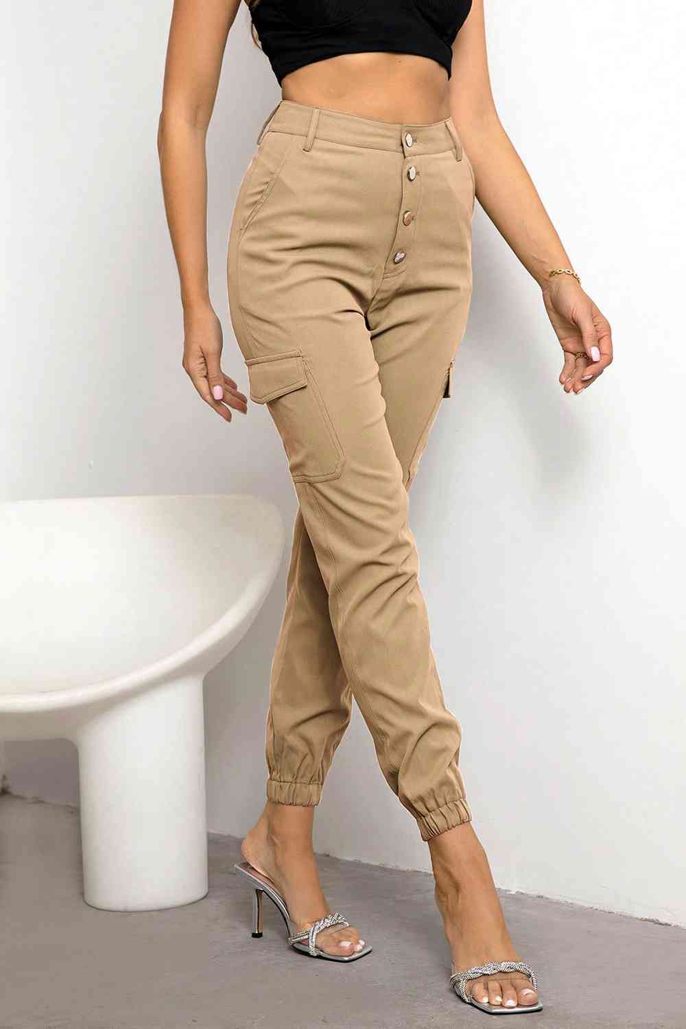 Button Fly Cargo Pants - Black or Tan - In Style Chics Boutique