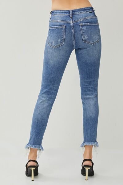 RISEN Distressed Frayed Hem Slim Jeans - In Style Chics Boutique LLC