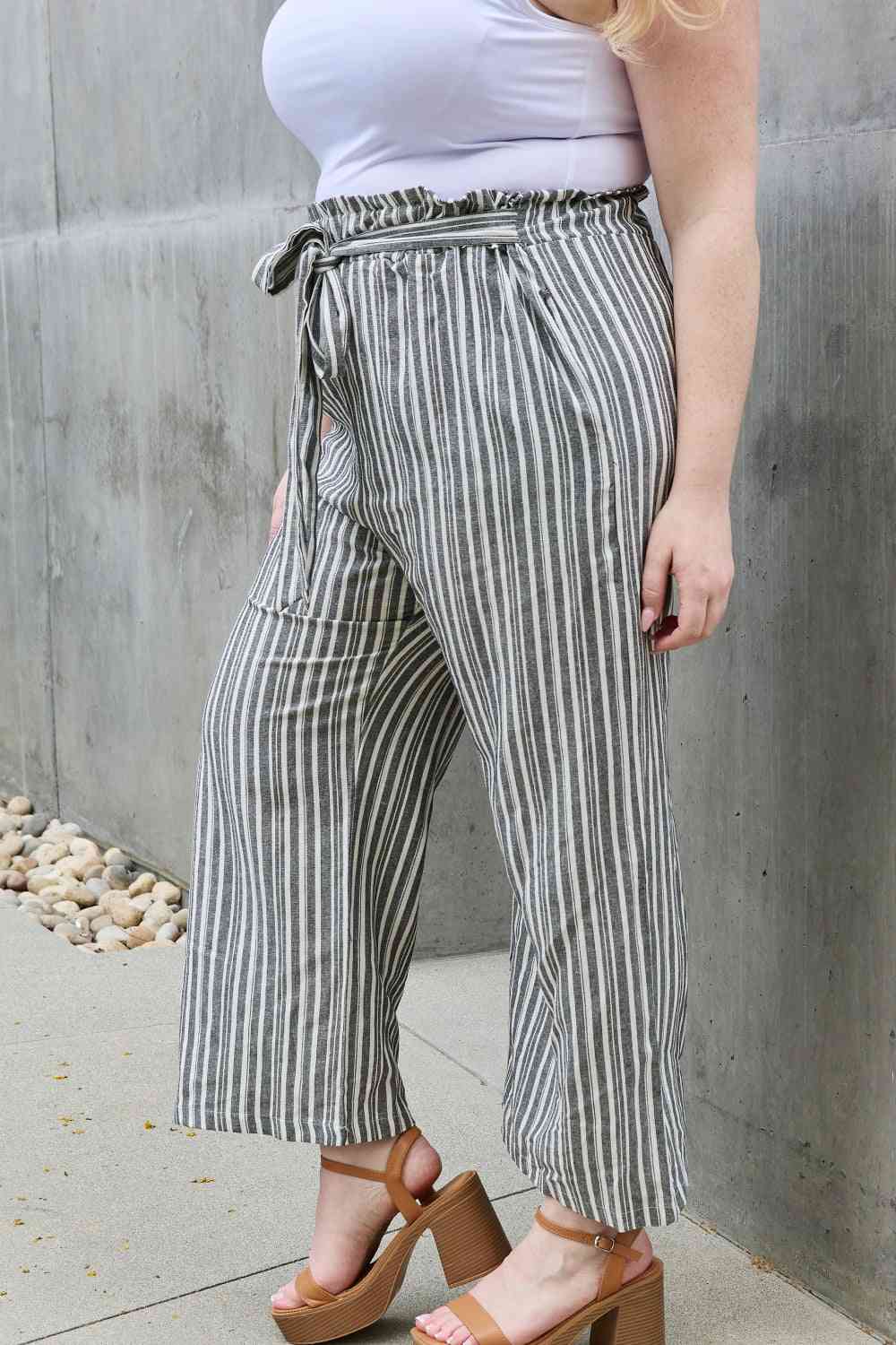 Heimish Find Your Path Full Size Paperbag Waist Striped Culotte Pants - In Style Chics Boutique LLC